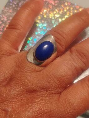 Hand Crafted Royal Blue Oval Stone Silver-Tone Ring